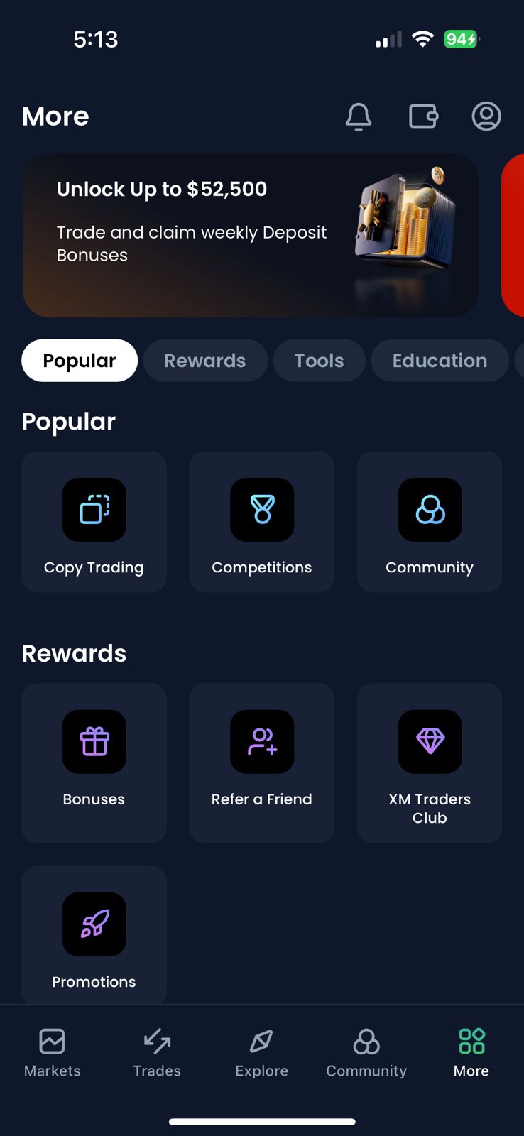 More - Copy Trading option